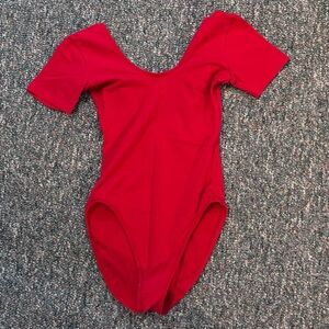 American Apparel Red Short Sleeve Scoop Neck Bodysuit